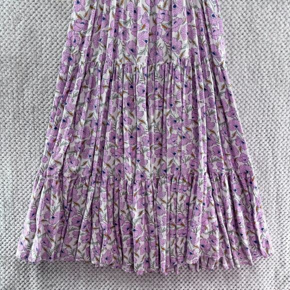 Haute Hippie Dress Womens M White Purple Floral Tiered Midi Smocked Cottage Boho - Picture 8 of 16